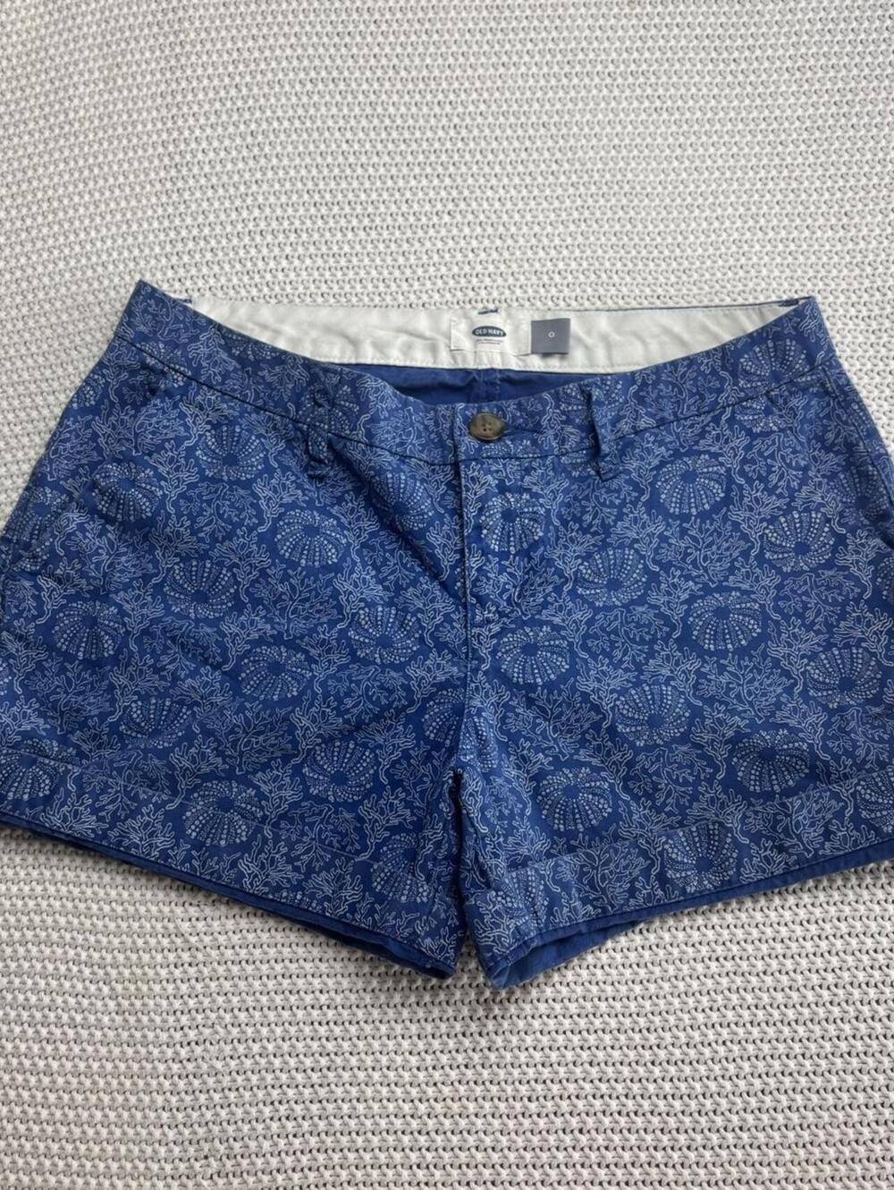coastal chino blue shorts old navy sz 0 cotton shells coral beach ocean